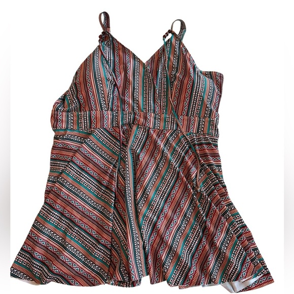 Bloom Chic Plus Size Bandana Striped Print Adjustable Straps Swim Dress 22-24W. - Picture 4 of 13